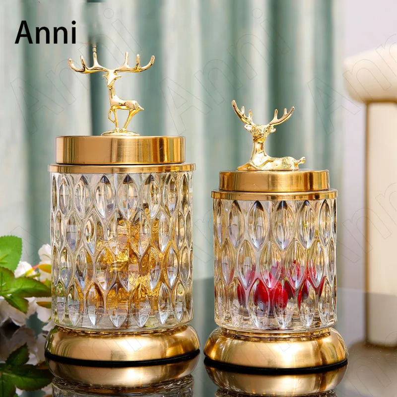 

Creativity Gilded Deer Crystal Glass Bottle Nordic Animal Decorative Storage Jars with Lid Snacks Candy Jar Desktop Ornaments