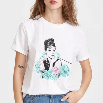 

Audrey Hepburn Print White T-shirt Women 2020 Summer Vintage Vogue Punk Tshirt 90s Harajuku Aesthetic Korea Tops Female T Shirt