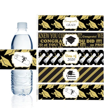 

Class of 2020 Bottle Wrappers Graduation Water Bottle Labels Black and Gold Graduation Party Favors