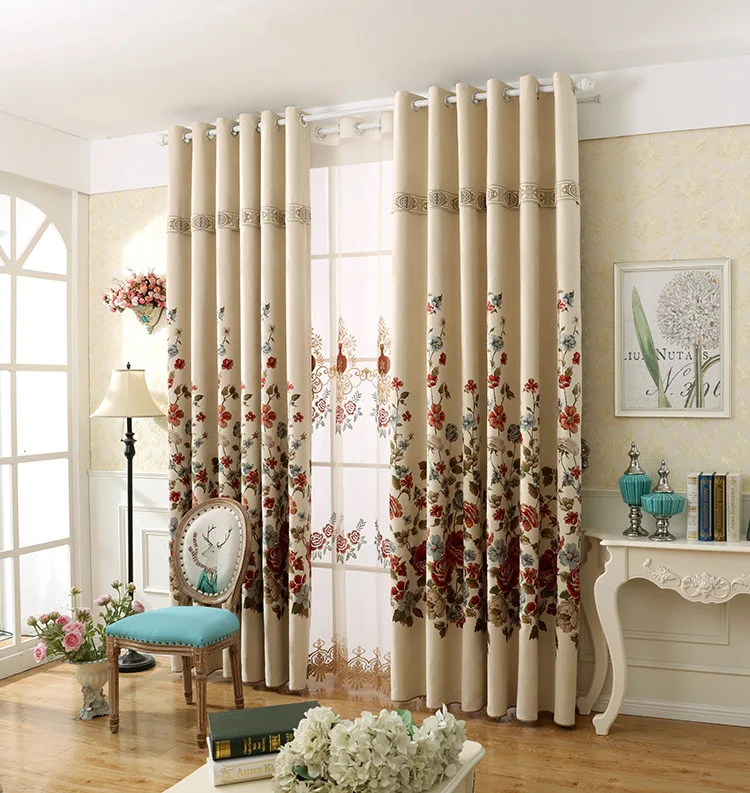 American Country Xuenier Embroidery Shade Curtains for Living Dining Room Bedroom