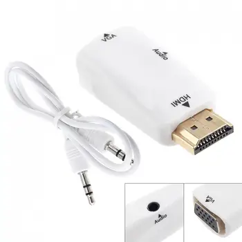 

HD White Plastics Portable HDMI to VGA Video Adaptor with AV Audio Cable for PC / Laptop / DVD / PS3