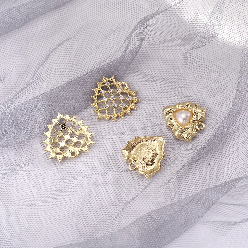 50pc Gold color Alloy Material Pearl Hollow Heart shape Charm For DIY Earring/Necklace Handmade Jewelry Making