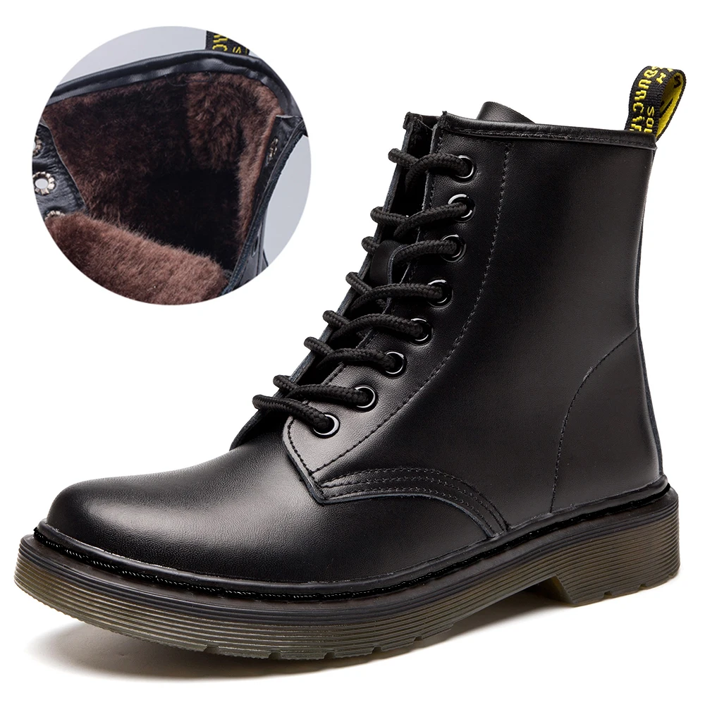 MWSC/женские ботинки Marten; женские ботильоны из натуральной кожи; зимние ботинки с меховой подкладкой; Женская обувь в байкерском стиле - Цвет: FurBlack