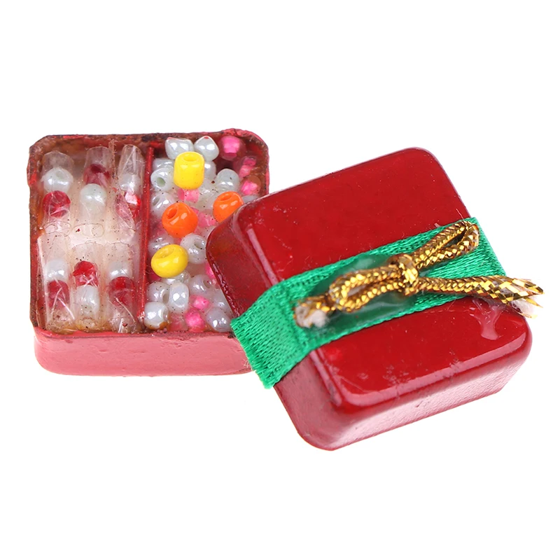 New Dollhouse Miniature Accessories Christmas Lights Gift Box Model with Candy Boots Tree Wreath Pine Drop Santa Claus Hat Decor - Color: As pics