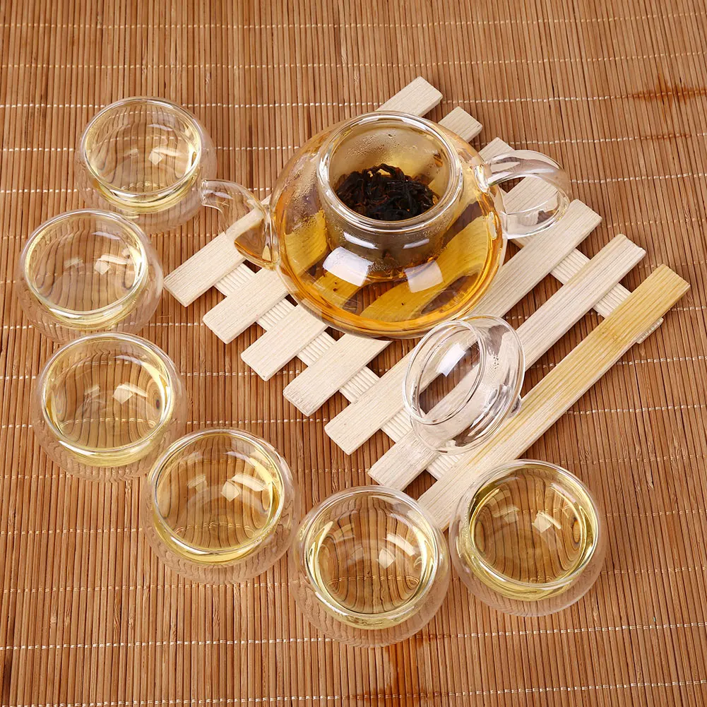 Чайный набор из прозрачного стекла 800 мл, чайный горшок+ грелка+ 6 чашек, набор сарафанов с горшком из боросиликатного термостойкого стекла для заваривания, домашний декор из стекла