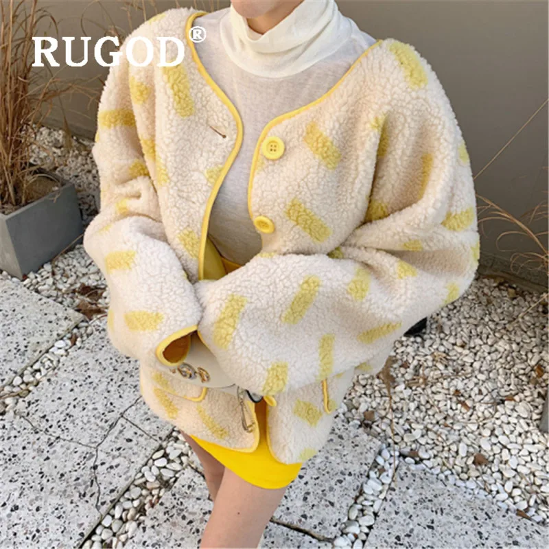 RUGOD осень зима стиль теплое пальто из кашемира контрастного цвета однобортный большой карман корейские Зимние Топы для женщин