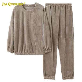 

Winter Warm Long Sleeve Long Pants Sleepwear Fashion Style Casual Style Woman Pajamas Solid Flannel Crew Neck Pajamas for Woman