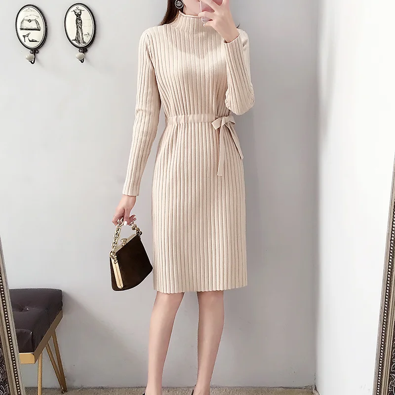 CMAZ Long Sweater Dress Pullover 2021 Autumn and Winter New Western Style Mid-Length Slim-Fit Inner Bottoming Shirt Women's Knit | Женская