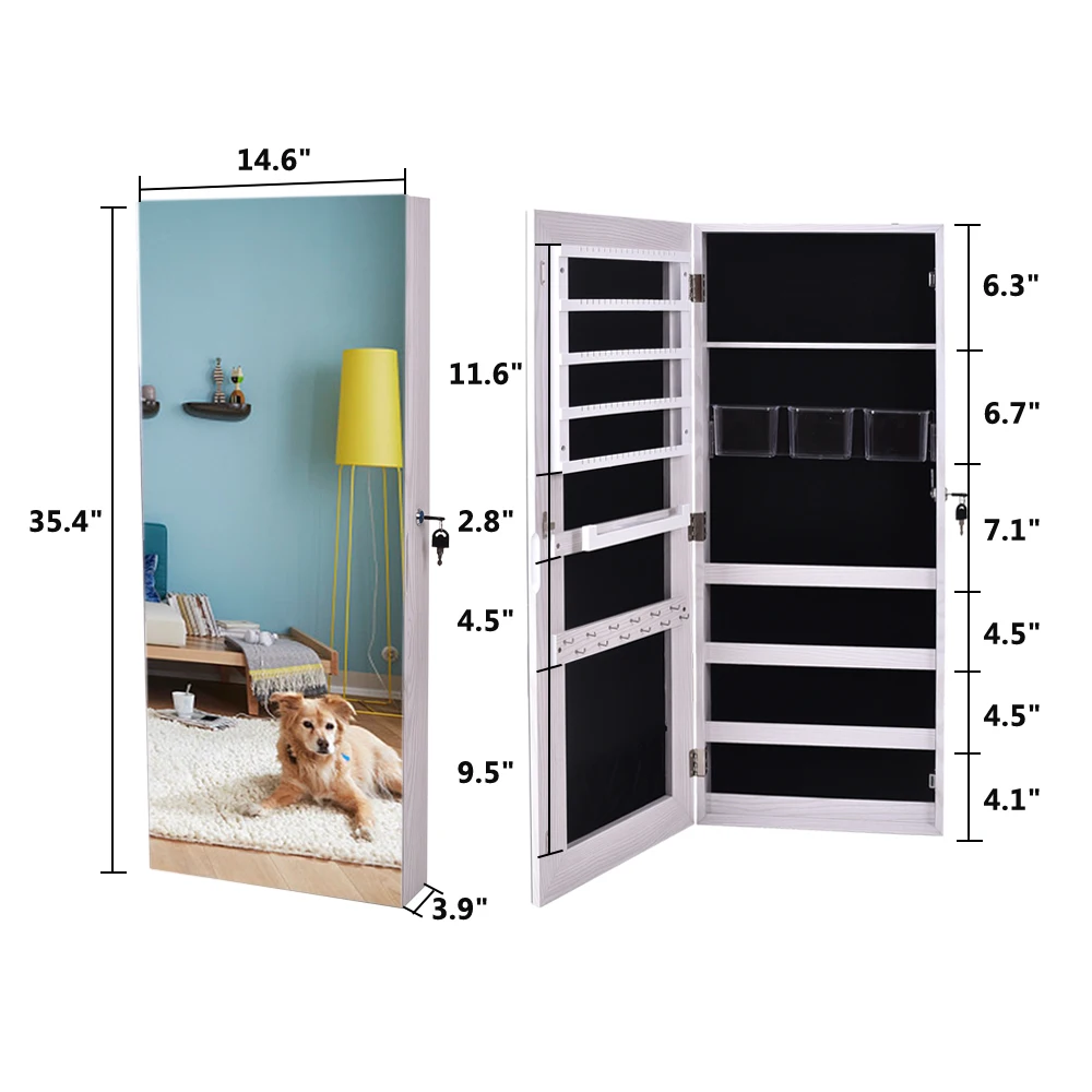 

The Whole Surface PVC Film Wall Hanging Door With Lock Jewelry Cabinet Fitting Mirror Cabinet White Dressers 37 x 9.8 x 120cm