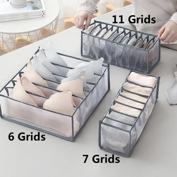

6/7/11Grid Fold Bra Storage Boxes Underwear Clothes Organizer Drawer Net Fabric Divider Closet Ties Socks Shorts Organizer