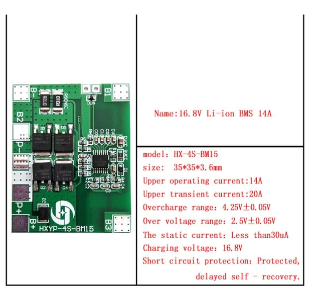 bms lifepo4 4s 12.8v 8a hxyp-4s-bm15