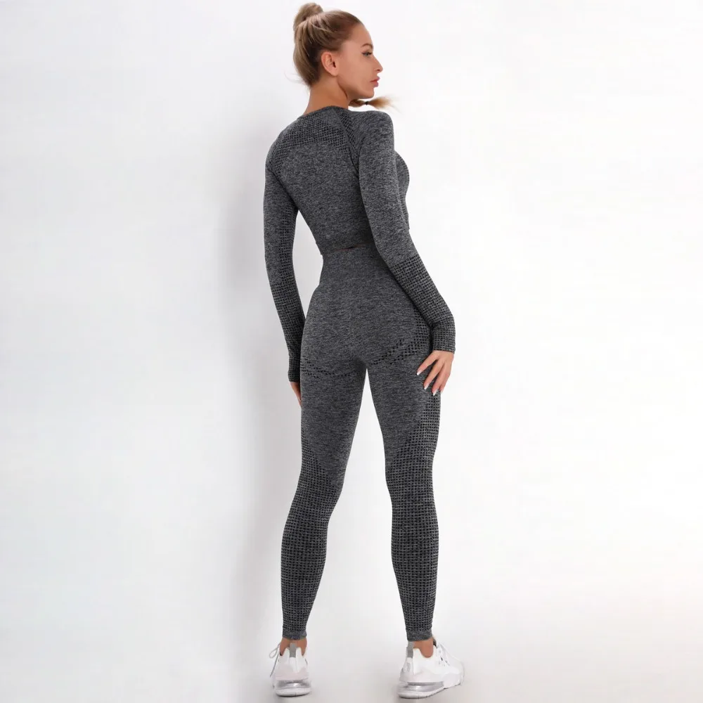 Women Sportswear Yoga Set Gym Clothing Bra Tracksuit Long Sleeve Crop Top High Waist Seamless Leggings for Fitness Sports Suits