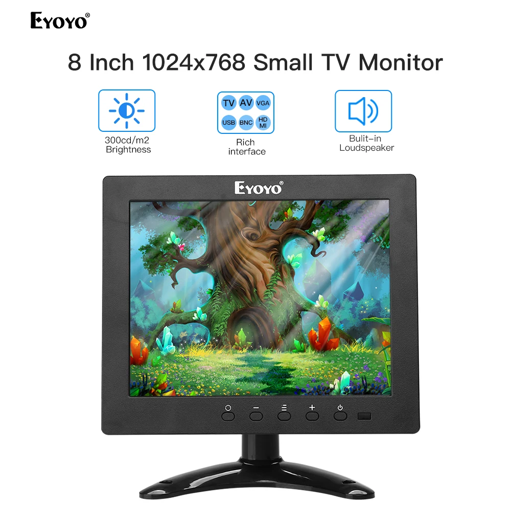 Eyoyo 8 дюймов HDMI маленький экран телевизора 1024x768 CCTV LCD IPS VGA USB AV пульт дистанционного