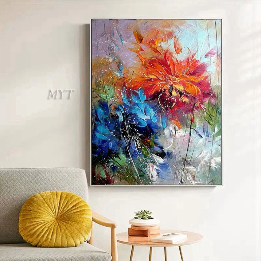 Billig Große 100% Hand gemalt Floral Lila Abstrakte Ölgemälde Moderne Wand Kunst Wohnzimmer Keine Rahmen Bild Hause Dekoration malerei
