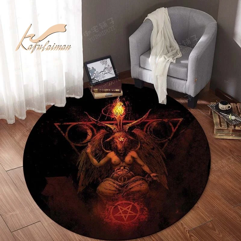 Satanic Cat Round Rug Goat Impaled Throne Area Carpet Bath Mat Black Living Room Home Decoration circle rug | Дом и сад