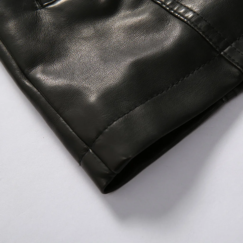 Мужская кожаная куртка кожаная курка мужская jaqueta de couro masculino осенне-зимняя однотонная кожаная куртка с длинными рукавами#3