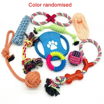 

10pcs Wear Resistant Aggressive Chewers Durable Dog Rope Toy Set Training Portable Strong Outdoor Indoor Home Cotton Blend
