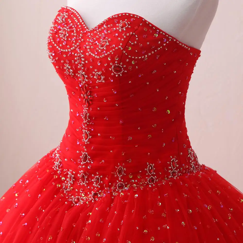 Элегантное Настоящее фото Vestido De Noiva милое красное Бисероплетение сладкое 16 Бальные платья Пышные Платья