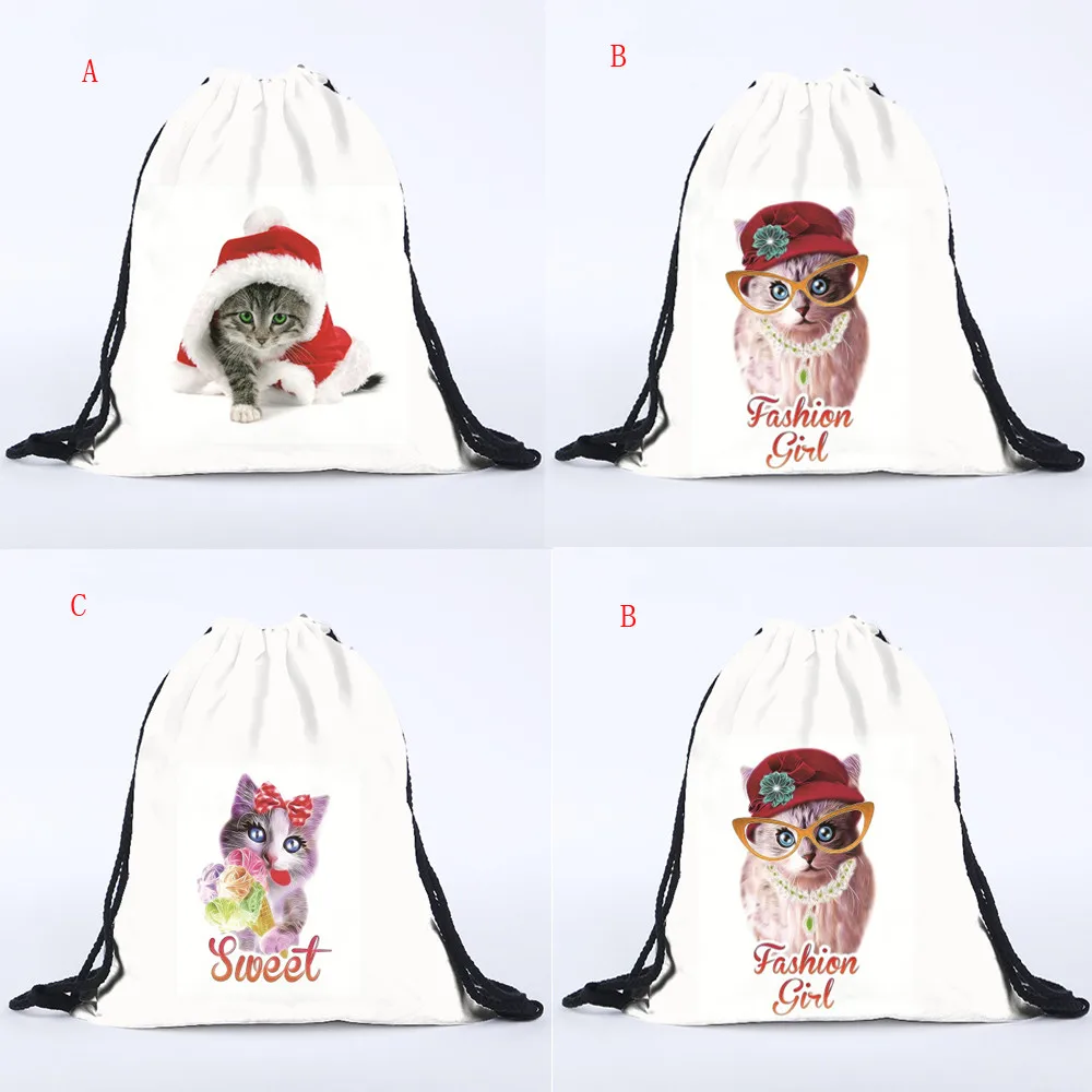 Для мужчин, женщин и детей плюшевые тапочки рюкзак Drawstring рюкзак с котиками 3D печать сумка для хранения сумка для обуви рождественские на шнурке чехол worek
