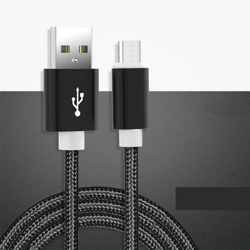Нейлоновый Кабель Micro-USB в оплетке для Xiaomi 2A кабель для быстрой зарядки для Samsang для huawei sony LG кабели для передачи данных 1 м Android телефонная линия - Цвет: Black