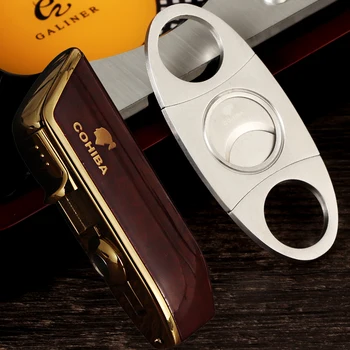 

COHIBA Cutter Lighter Gas Pocket Windproof Outdoor Butane Torch Lighter Cigar Cutter Sharp Smoking Tool Accessories Set Gift Box