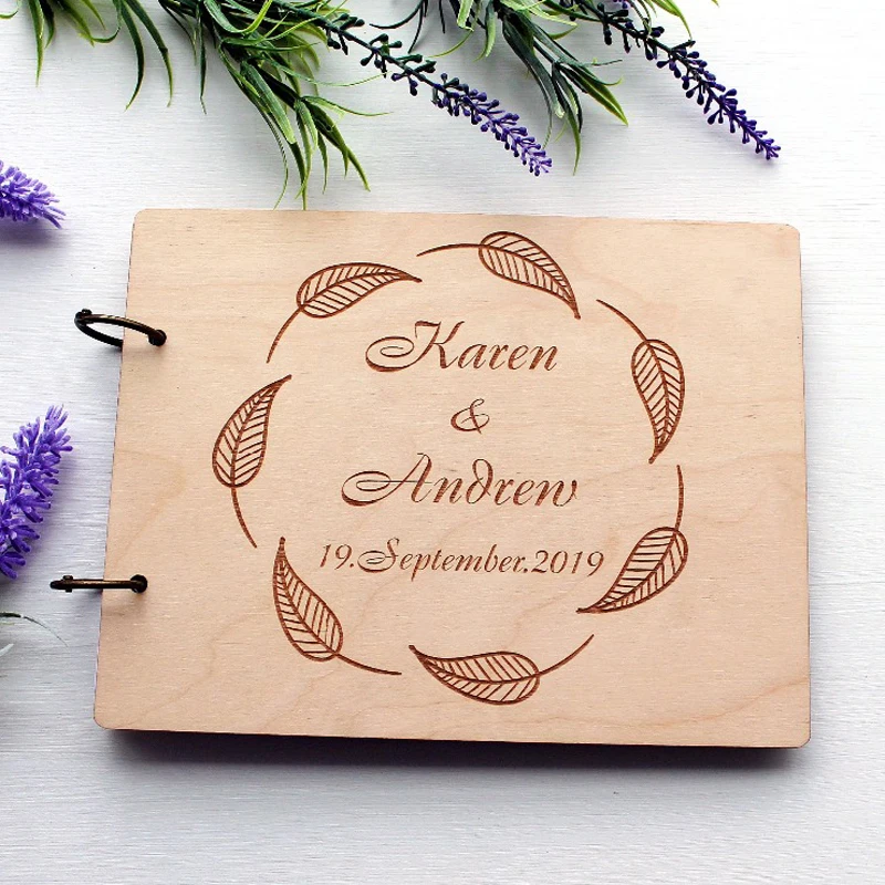 Wedding Guestbook Wooden Album Bridal Shower Gifts Wedding Decorations Elegant Horizontal Keepsake Book Signature Book