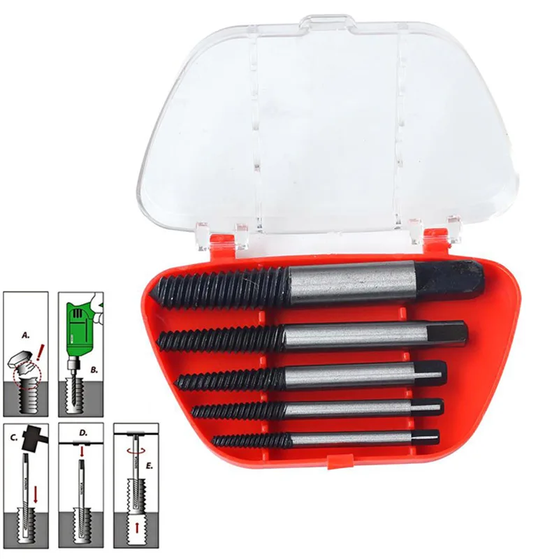 

5PCS Screw Extractor Drill Bits Guide Broken Damaged Bolt Remover Car-styling Storage Box thread removal tools