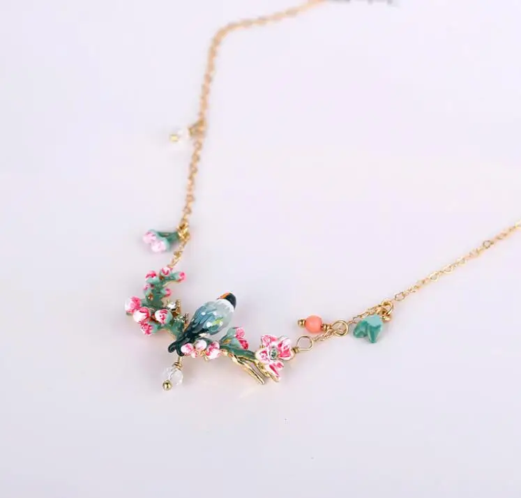 CSxjd, эмалированное ожерелье, вишневый цвет, птица, ожерелье, серьги и кольцо
