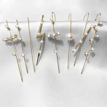 

Bohemian Wedding Ear Wrap Crawler Hook Earring Crystal Stud Earrings For Woman Lightning Zirconia Climber Earrings Jewelry