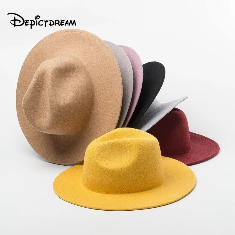 

Autumn Winter Modern stylish Fashion wool Wide Jazz Shopping Tourist Style Felt Fedoras Hats for Women