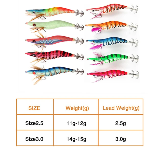 Squidgets20pcs Luminous Squid Jigs 3d Eyes Wooden Shrimp Lures For All  Fishing Types