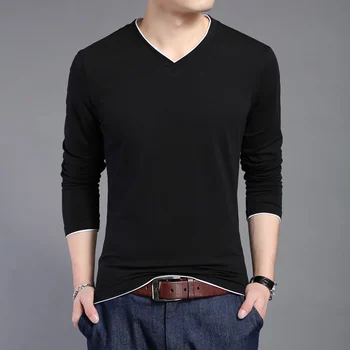 

Spring autumn tops tees men long-sleeved V-Neck cotton t shirt fashion solid color t shirt male cotton bottoming shirt M-3XL153