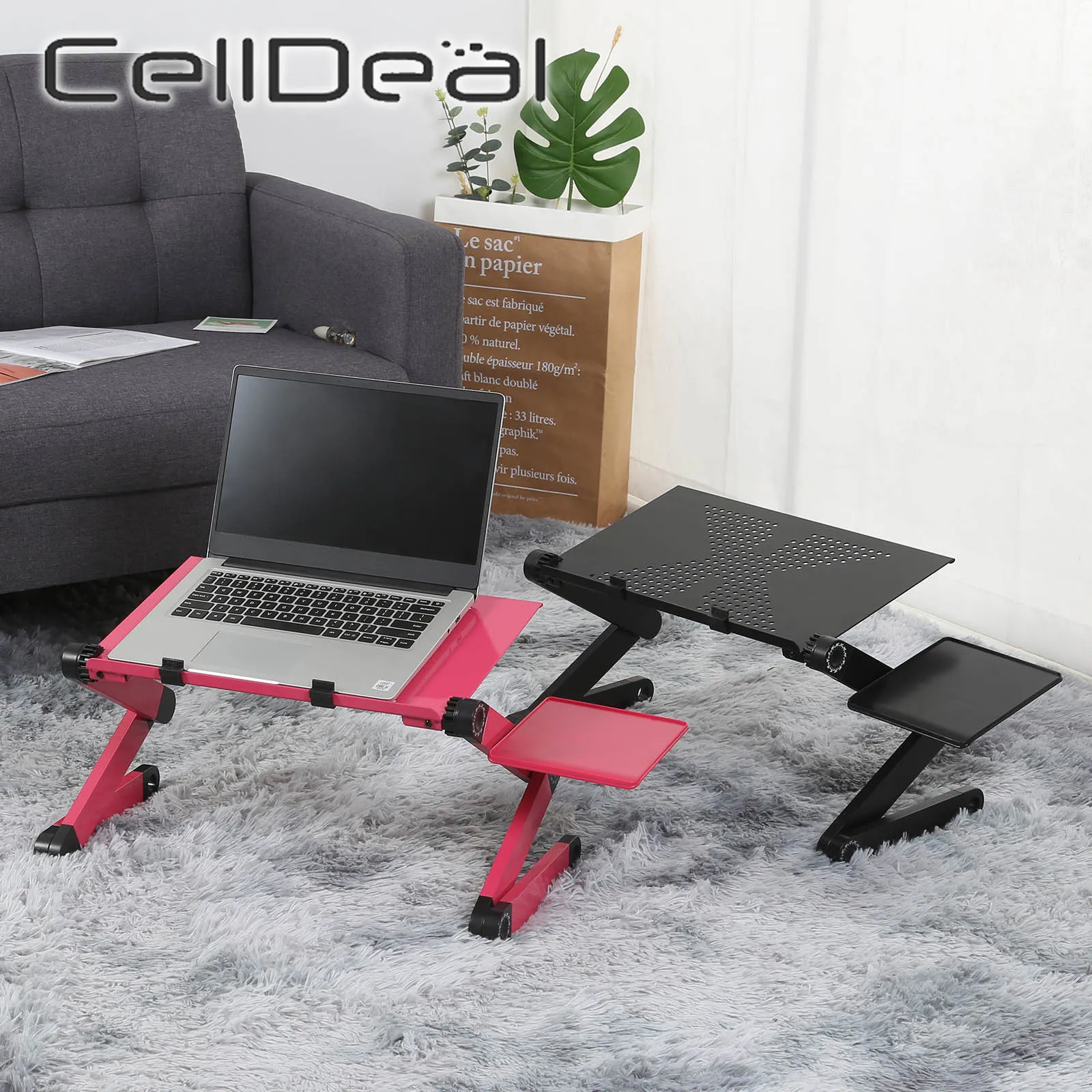 Adjustable Aluminum Laptop Desk Ergonomic Computer Desk Portable TV Bed Lapdesk Tray PC Table Stand Notebook Table Desk Stand 2