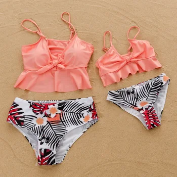 

Ruffled Swimwear Mother Daughter Swimsuits Mommy and Me Clothes Family Matching Outfits Look Mom Mum and Baby Beachwear Dresses