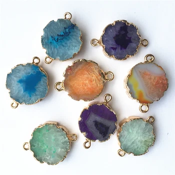 

6PCS Natural Stone Slice Gold Agates Pendants Charm,Stone Carnelian Connector 21x21mm,Mixed Color Sent At Random DropShipping