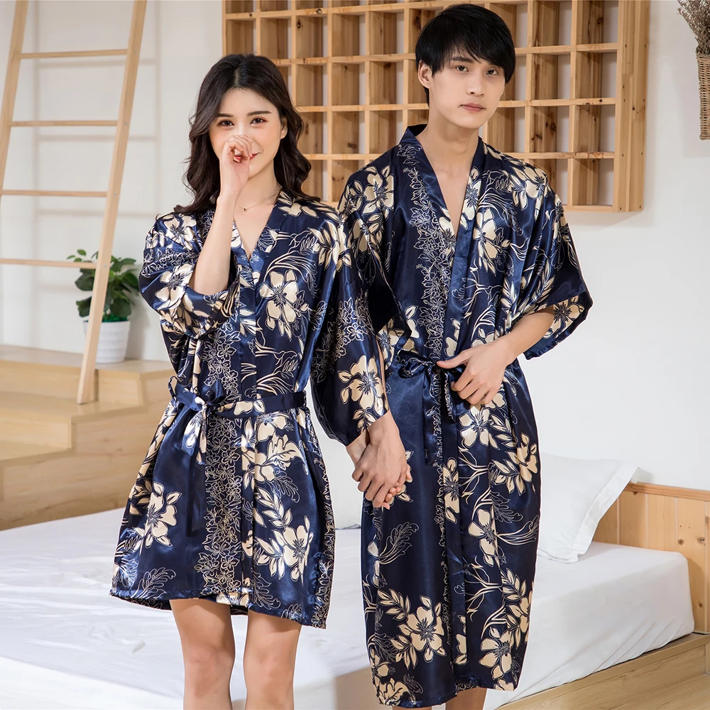 Navy Blue Men Kimono Robe Comfortable Soft Satin Bath Gown Intimate Lingerie Summer Casual Half Sleeve Home Wear Sleepwear Navy Blue Men Kimono Robe Comfortable Soft Satin Bath Gown Intimate Lingerie Summer Casual Half Sleeve Home Wear Sleepwear