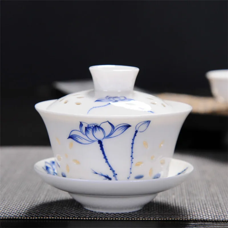 Ручная роспись лотоса GaiWan 130 мл мини чай кофе Супница керамическая чашка и блюдце набор
