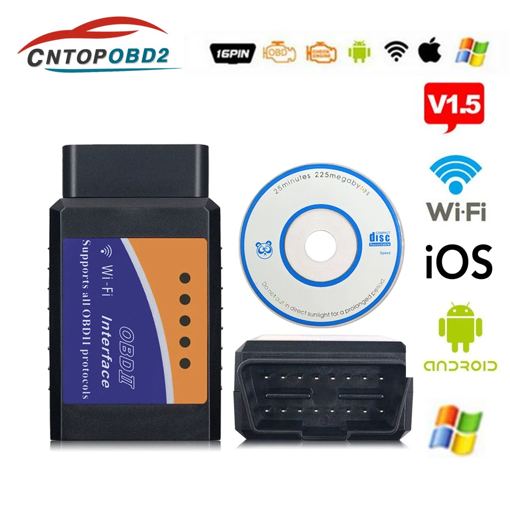 

Latest V1.5 WIFI ELM327 OBD2 Elm 327 Auto Code Reader Bluetooth ELM-327 V1.5 Support iOS Android OBD2 Diagnostic Scanner