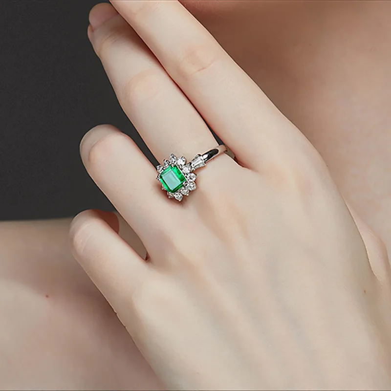 PANSYSEN New Arrival Vintage 925 Sterling Silver Jewelry Ring Natural Emerald Gemstone Diamond Rings for Women Size 5-12