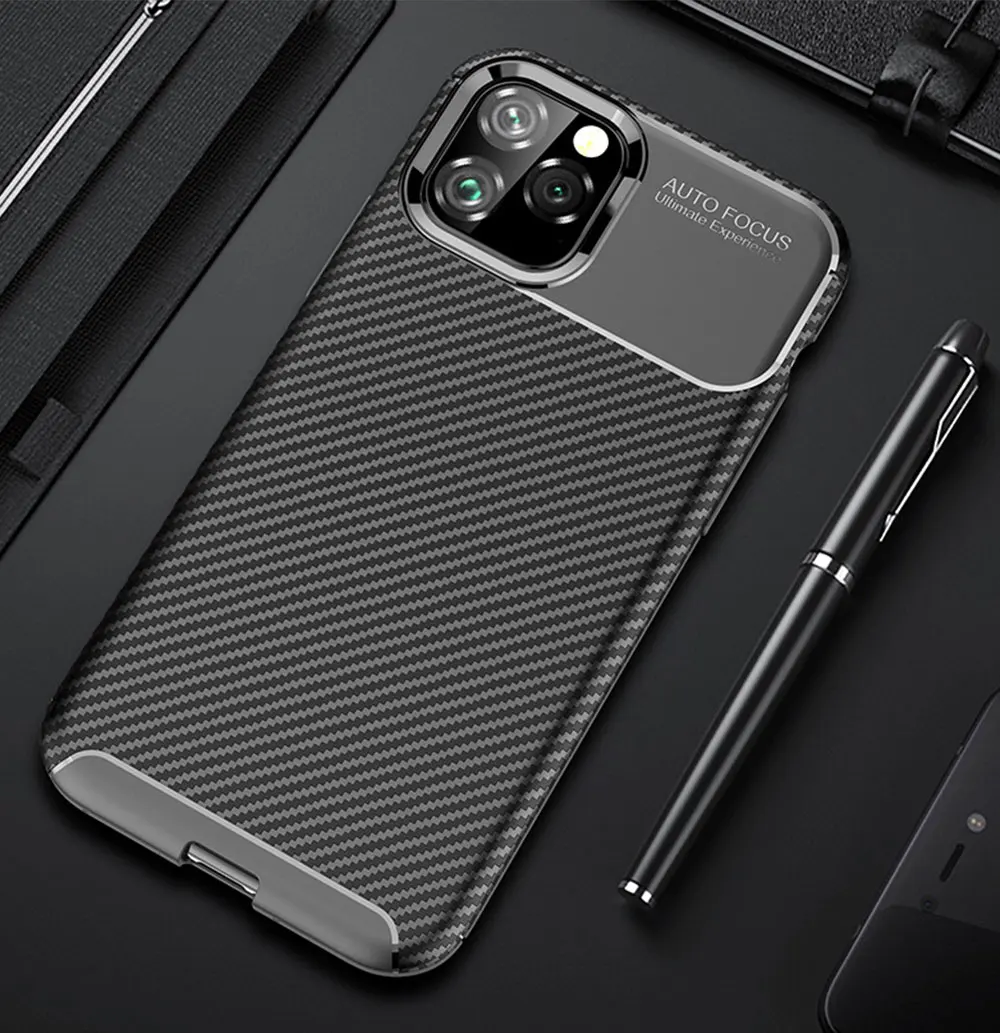 Чехол для iPhone 11 Pro Max Роскошный чехол из углеродного волокна телефона с полной