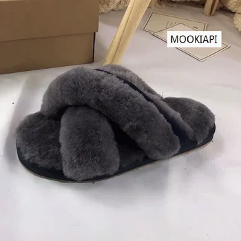 

Chinese brand high quality women's slippers with sheepskin, 100% wool, the most fashionable women's slippers, 6 colors