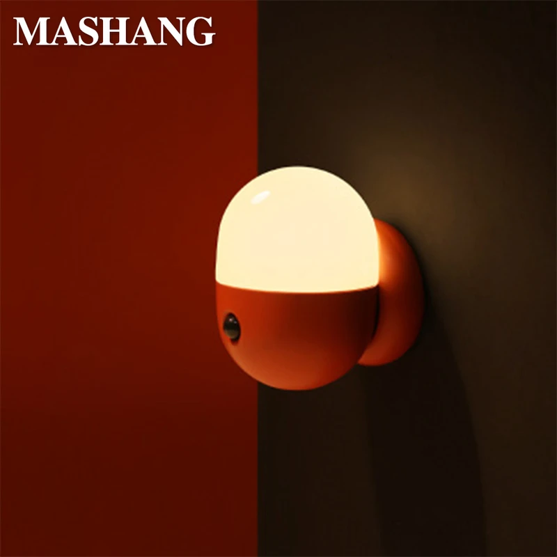 

LED Motion Sensor Night Light Creative Smart Wall Lamp Capsule Shape USB Recharge Table Lights Children's Gift Bedroom Decor