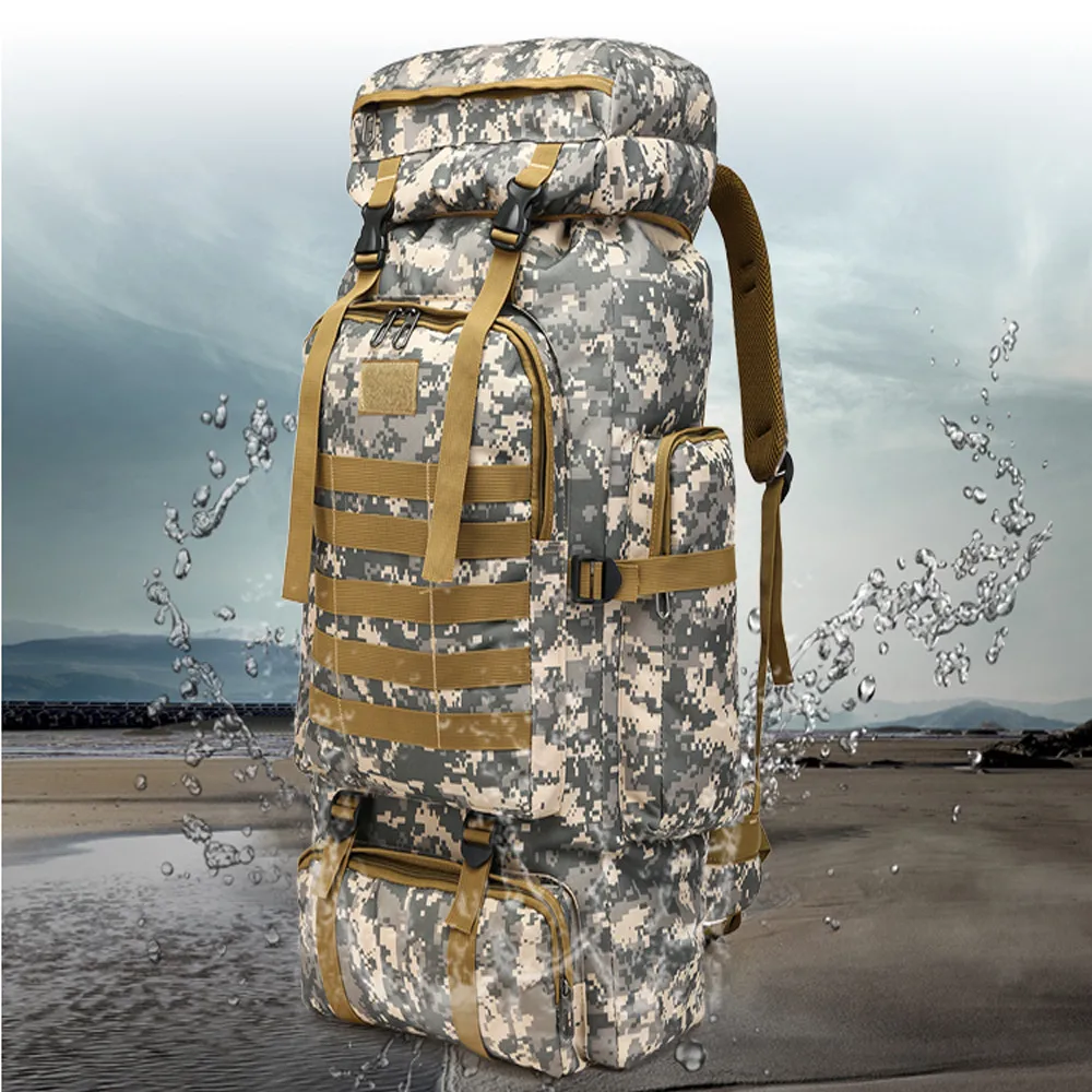 

60L Waterproof Tactical Camouflage Mountaineering backpack Sports Camping Hiking Trekking Fishing Hunting Bags Outdoor