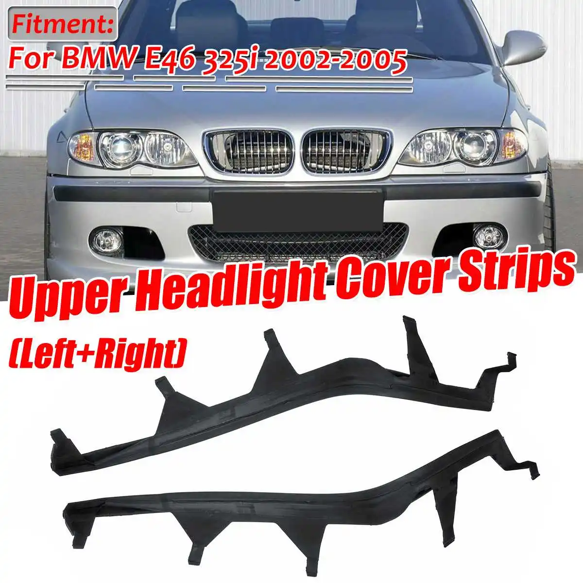 A Pair Car Front Upper Headlight Cover Strips Trims Headlight Sealing