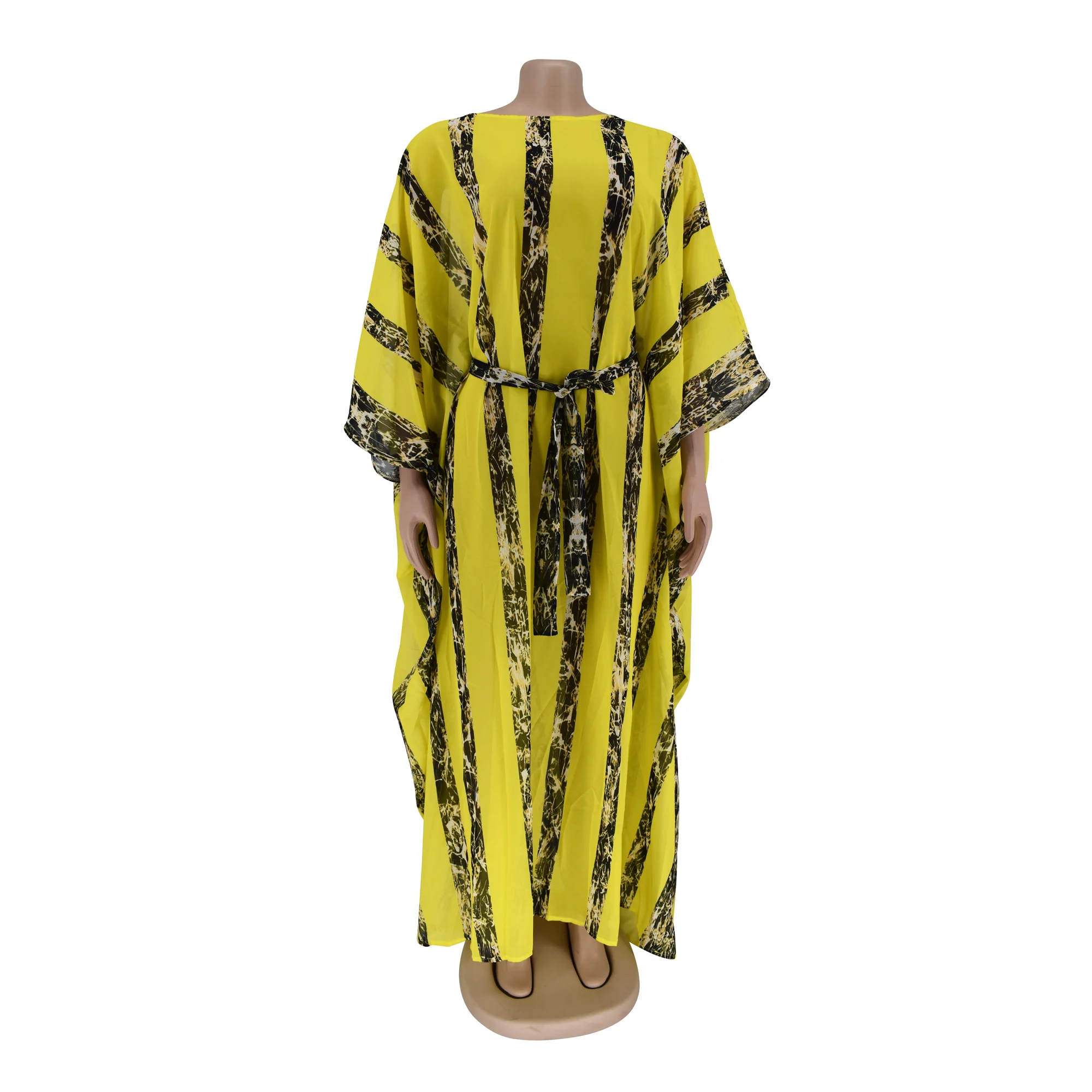 Tilapia Полосатое летнее шифоновое длинное повседневное Полупрозрачное платье больших размеров