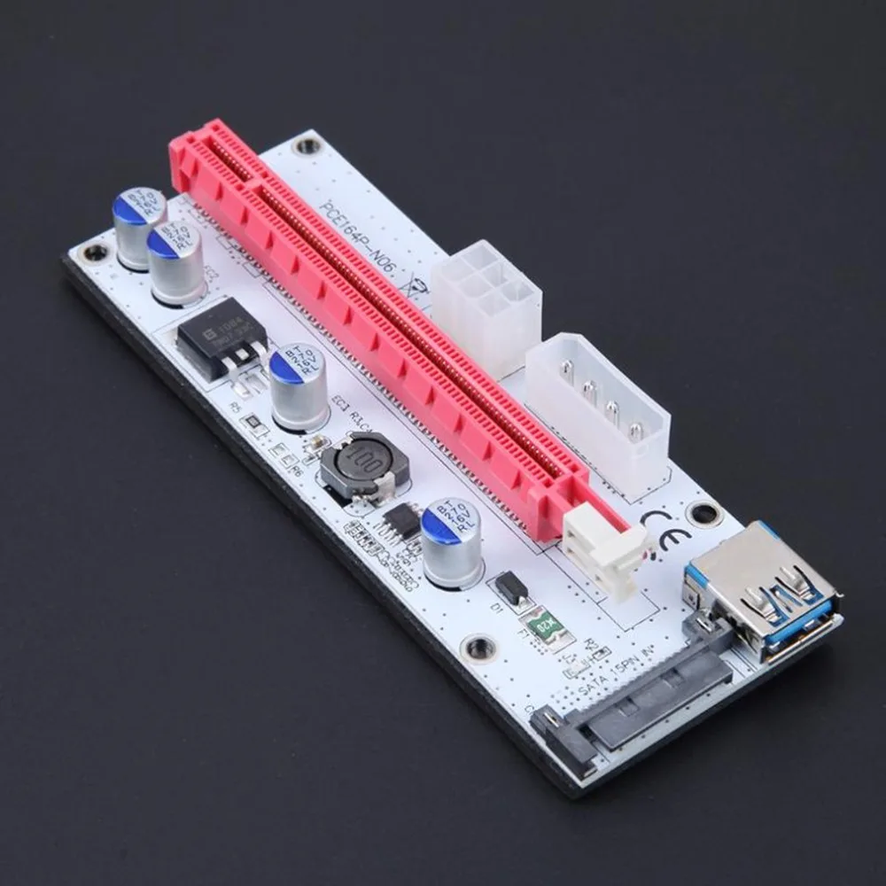 VER008S PCI-E Riser Card PCI-E 1x до 16x с 4pin 6pin Sata три порта питания+ USB расширенный кабель для Bitcoin Miner
