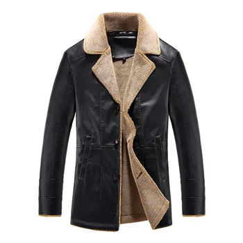 

Fashion Winter Jacket Men Casual Smart Outwear Thick Coats PU Leather Warm Biker Jackets Hombre Long Trench Warm Parkas Men