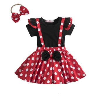 

1st Birthday Party Costume for Baby Girls Sweet Clothes Polka Dots Newborn Infant Baby Tops+ Short Dress + Headband Baby Outfits