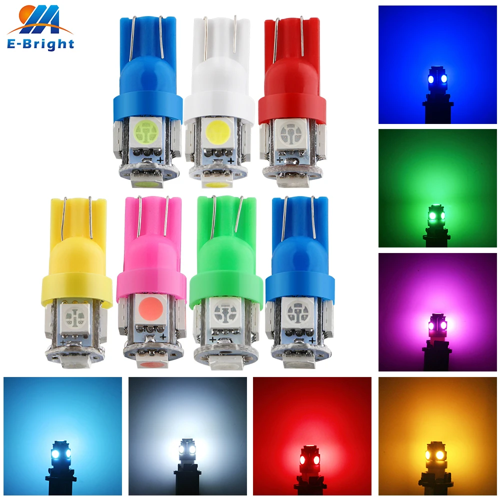 

10-50-100pcs 6V-6.3V W5W 5050 5 SMD LED Bulbs 194 168 Car Light Source Parking Reading Door Indicator Corner Light 6colors Mix