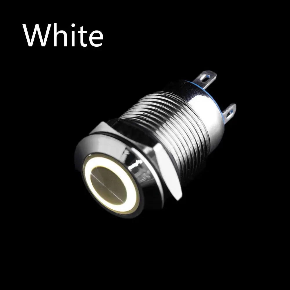 White ring mark 1 шт. 12 мм самовосстанавливающийся светодиодный металлический кнопочный переключатель 3 в 5 в 6 в 12 В 24 В 220 В мгновенная кнопка автоматический сброс кольцо светодиодный кнопочный выключатель - Цвет: White ring mark